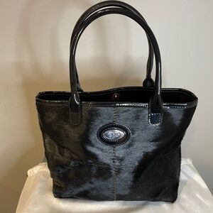 Stunning, Authentic Rare Furla Black Pony Hair/Patent Leather Tote NWOT